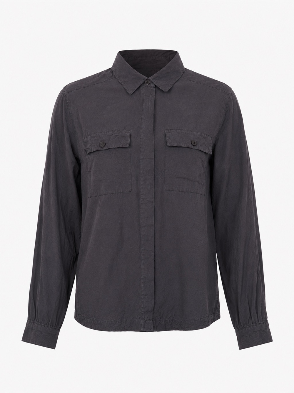 Women's Dark Brown Button-Down Silk Shirt - Casual Collared Top